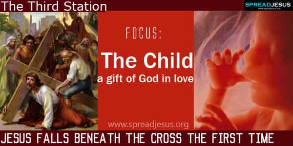 The Third Station-Jesus falls beneath the cross the first time